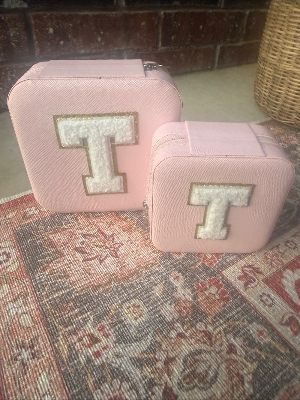 Pink Decorative Travel Jewelry Case with T Monogram